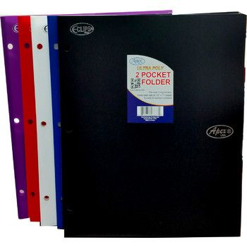 48 Pieces of 2 Pocket ultra poly folder, 3 holes, asst. colors, in display 