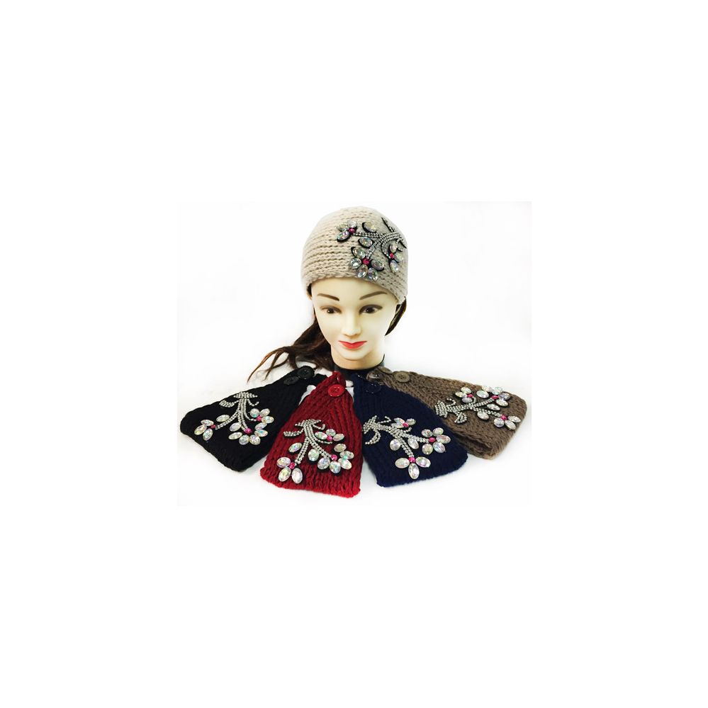 48 Wholesale Wholesale Rhinestone Flower Knitted Headband