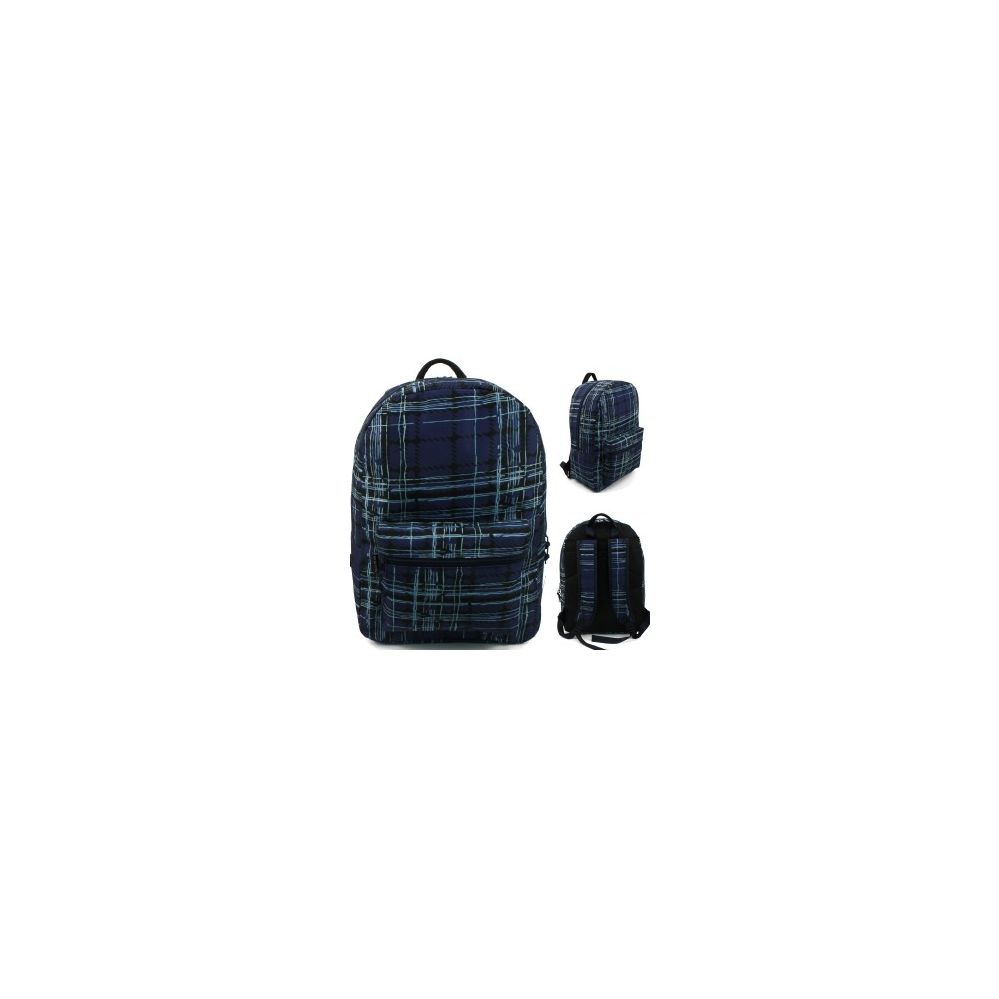 24 Wholesale 17" Padded Backpack In A Blue Plaid Print