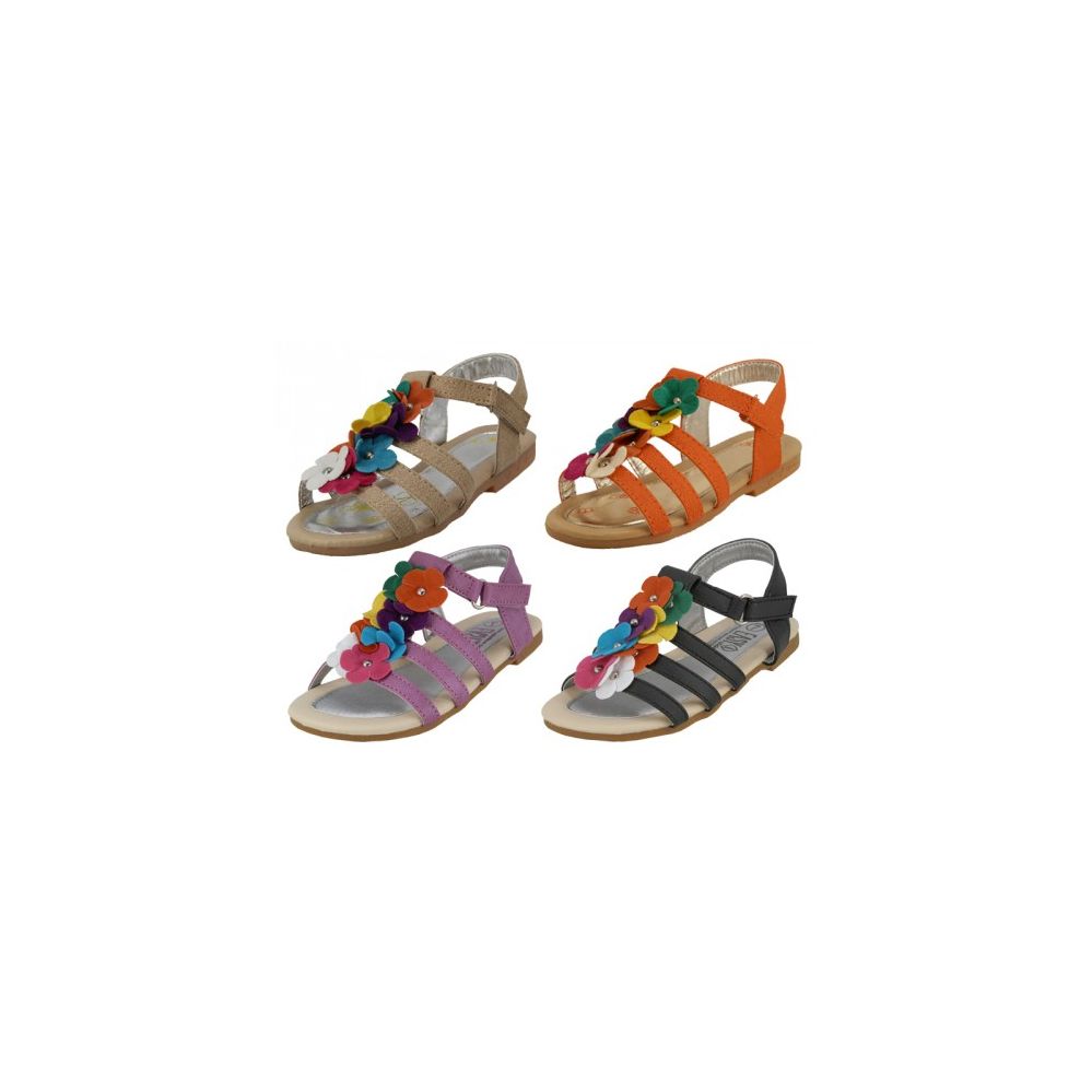 24 Pairs of Wholesale Children's Multi Colors Flower Top Sandals