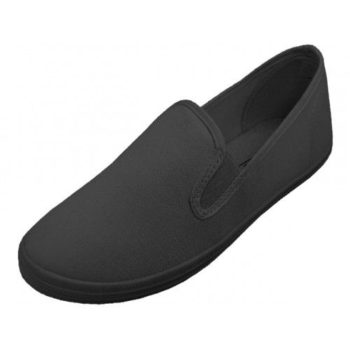24 Wholesale Children's Slip On Twin Gore Canvas Shoes ( *all Black Color )