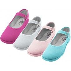 36 Wholesale Girl's Cotton Mary Jane Shoes Assorted Colors