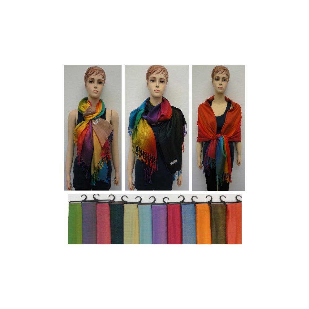 24 Wholesale Rainbow Pashmina With Fringe