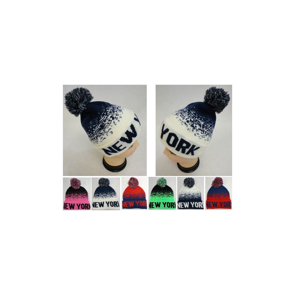48 pieces of New York Knitted Hat With Pom Pom Digital Fade
