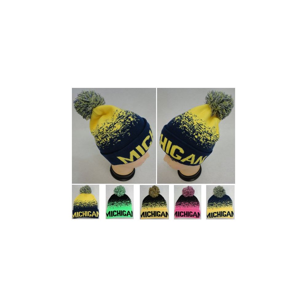48 pieces of Knitted Hat With Pompom [michigan] Digital Fade