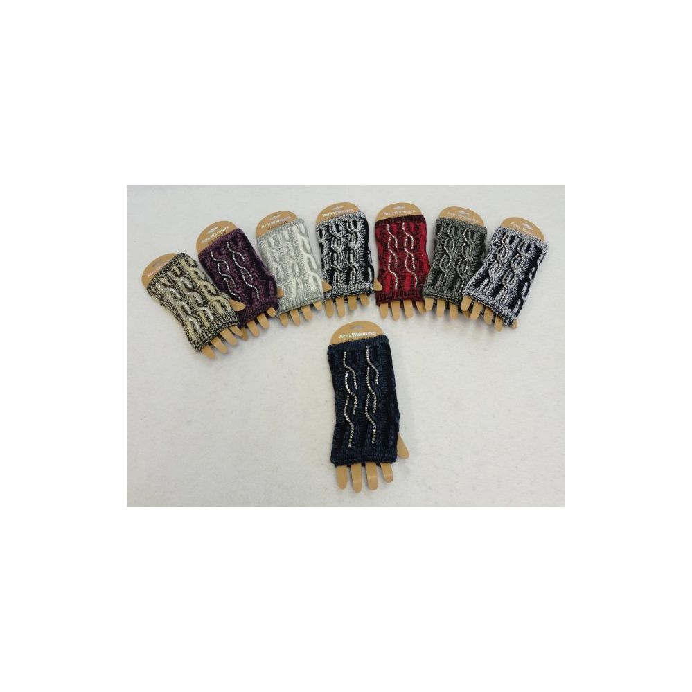 48 Wholesale Knitted Hand Warmers [variegated Cable Knit W Rhinestone Studs