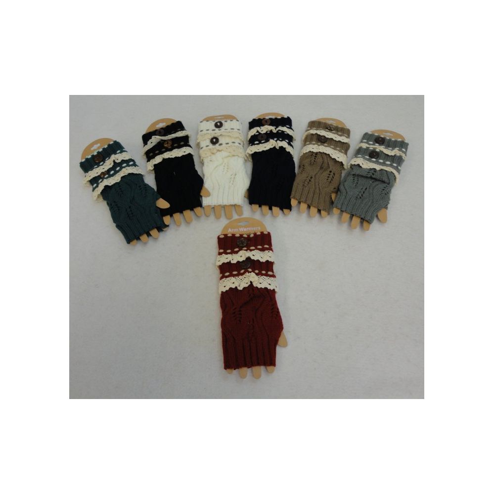 48 Wholesale Knitted Hand Warmers [antique LacE-1 Button]assorted Colors