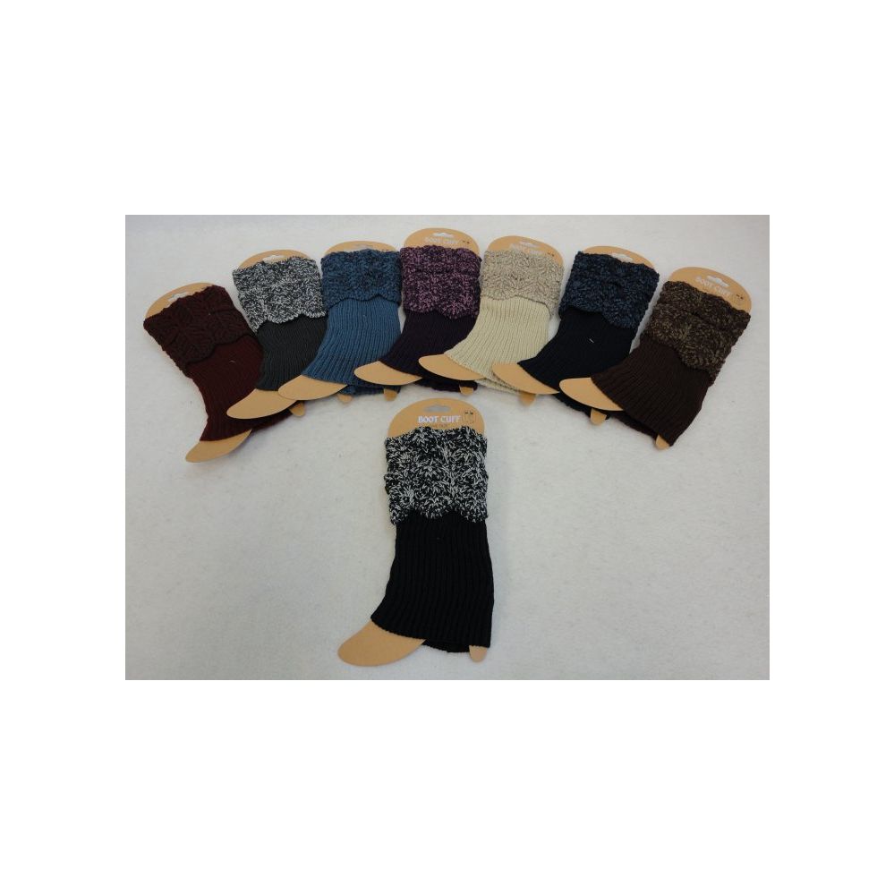 12 Wholesale Knitted Boot Cuffs [variegated Top/solid Bottom]