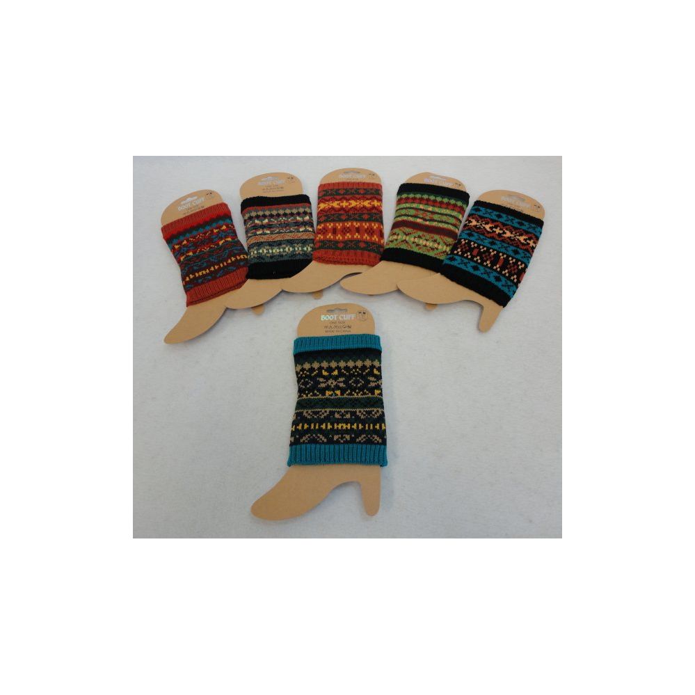 12 Wholesale Knitted Boot Cuffs [aztec Print]