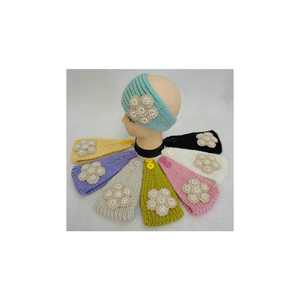 46 Wholesale Hand Knitted Ear Band W Applique [flower/pearl/diamond]
