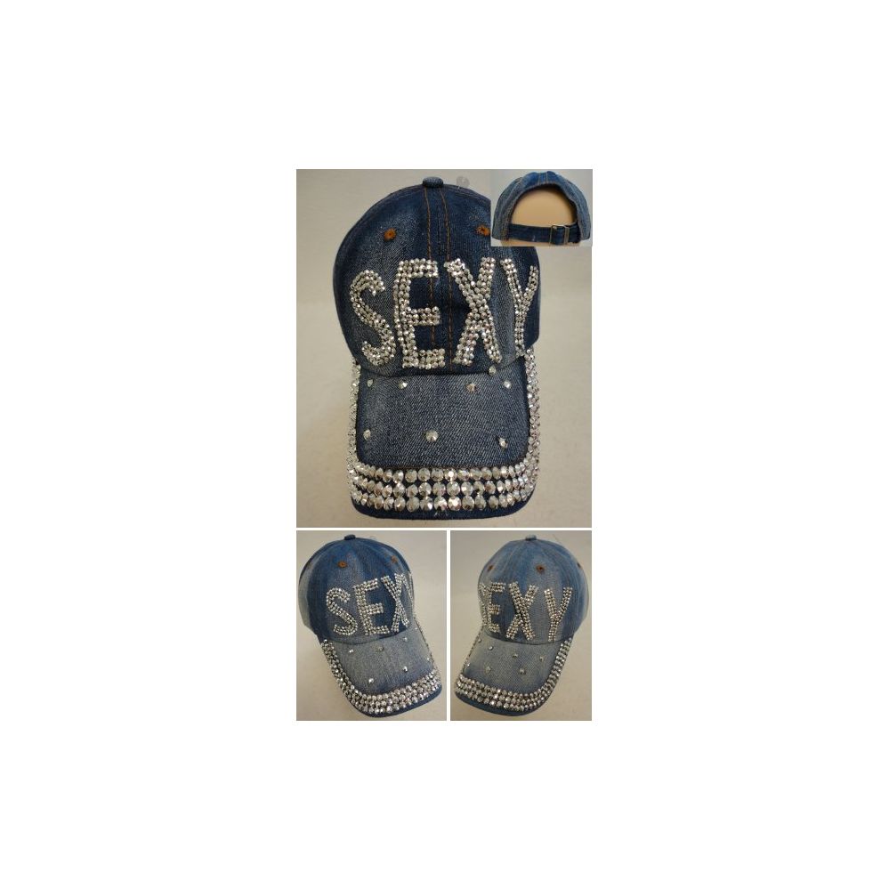 30 Wholesale Denim Strapback Hat With Bling Bling [sexy]
