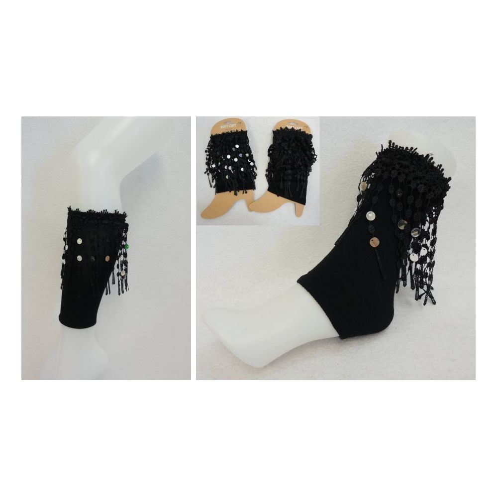 48 Wholesale Boot Cuffs [black With Fringe]