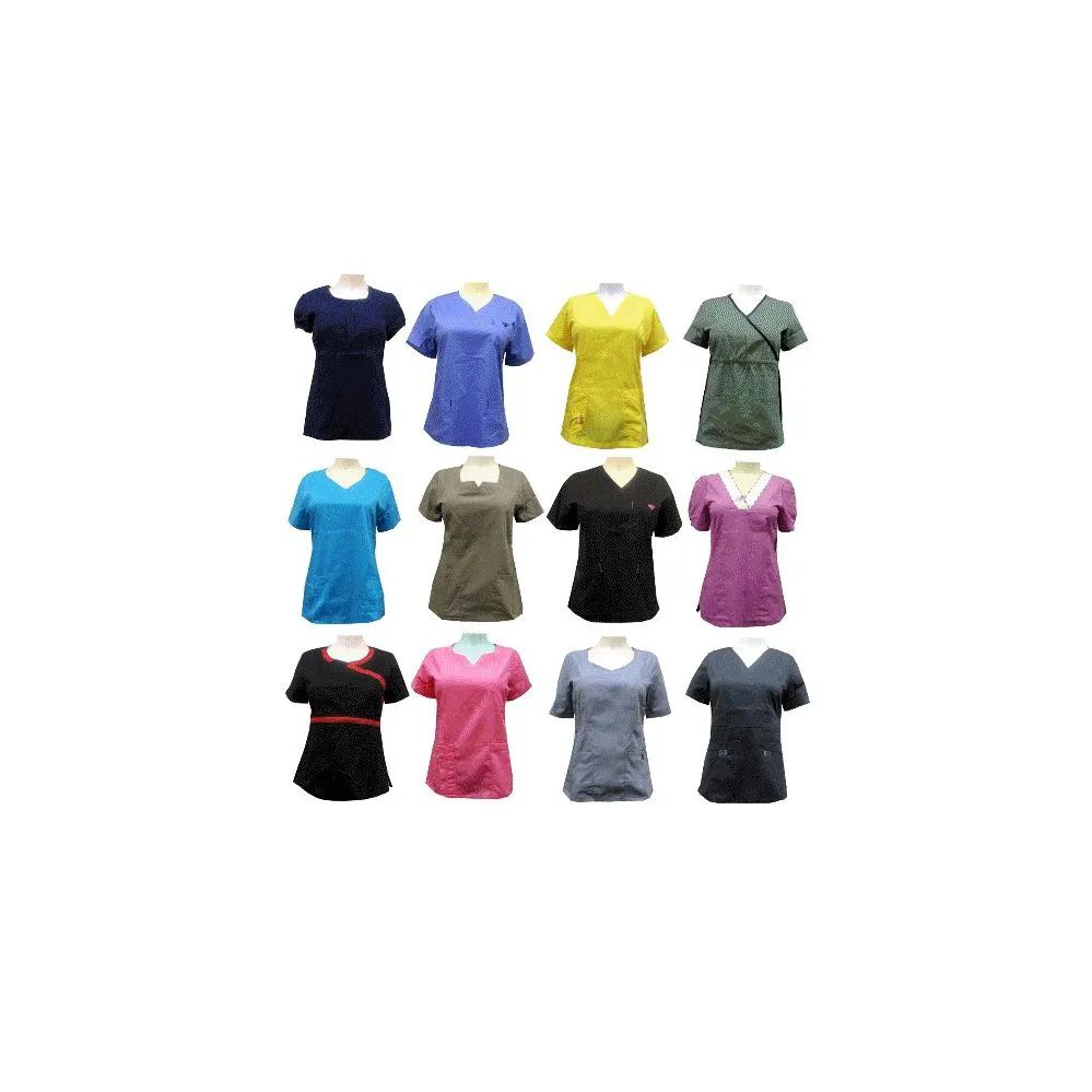 48 Pieces of Scrub Tops Solid Colors Assorted Colors