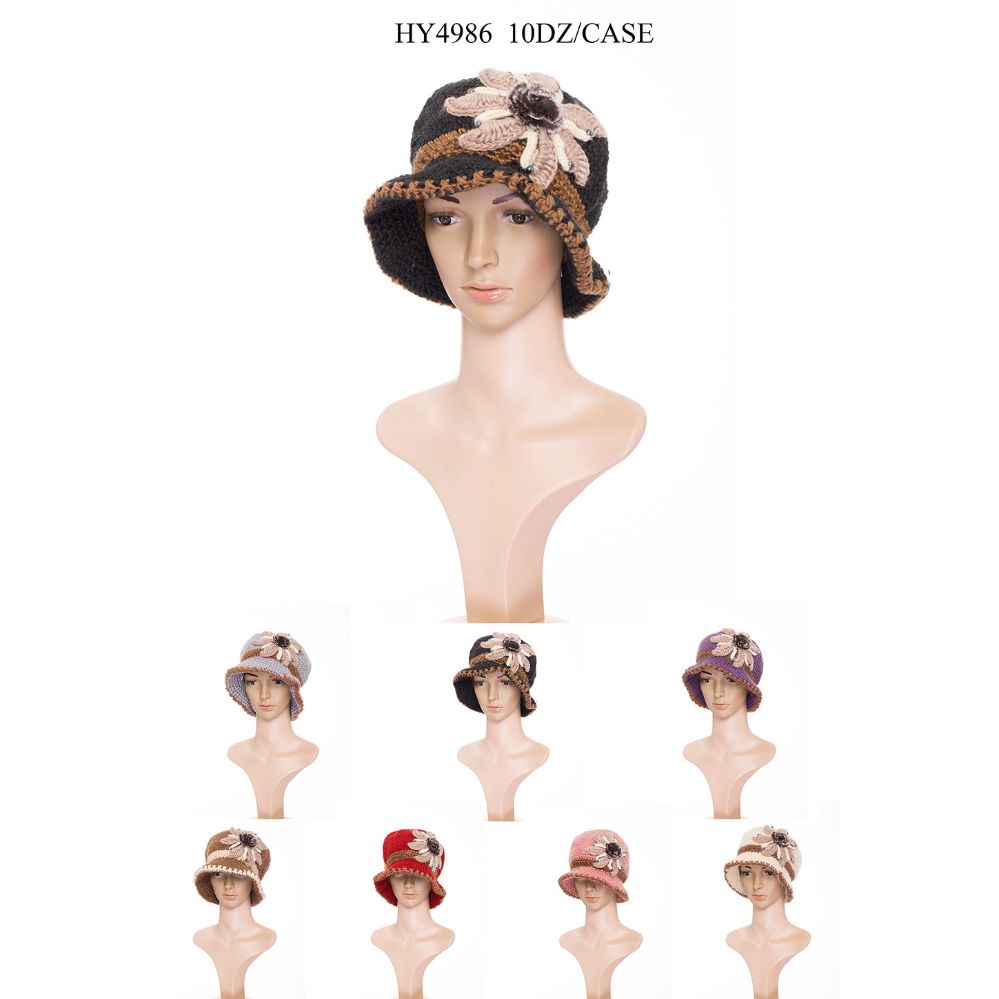 24 Wholesale Womans Winter Hat Flower Design