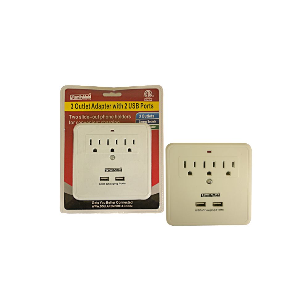 24 Pieces of 3 Outlet Adapter With 2 Usb Port