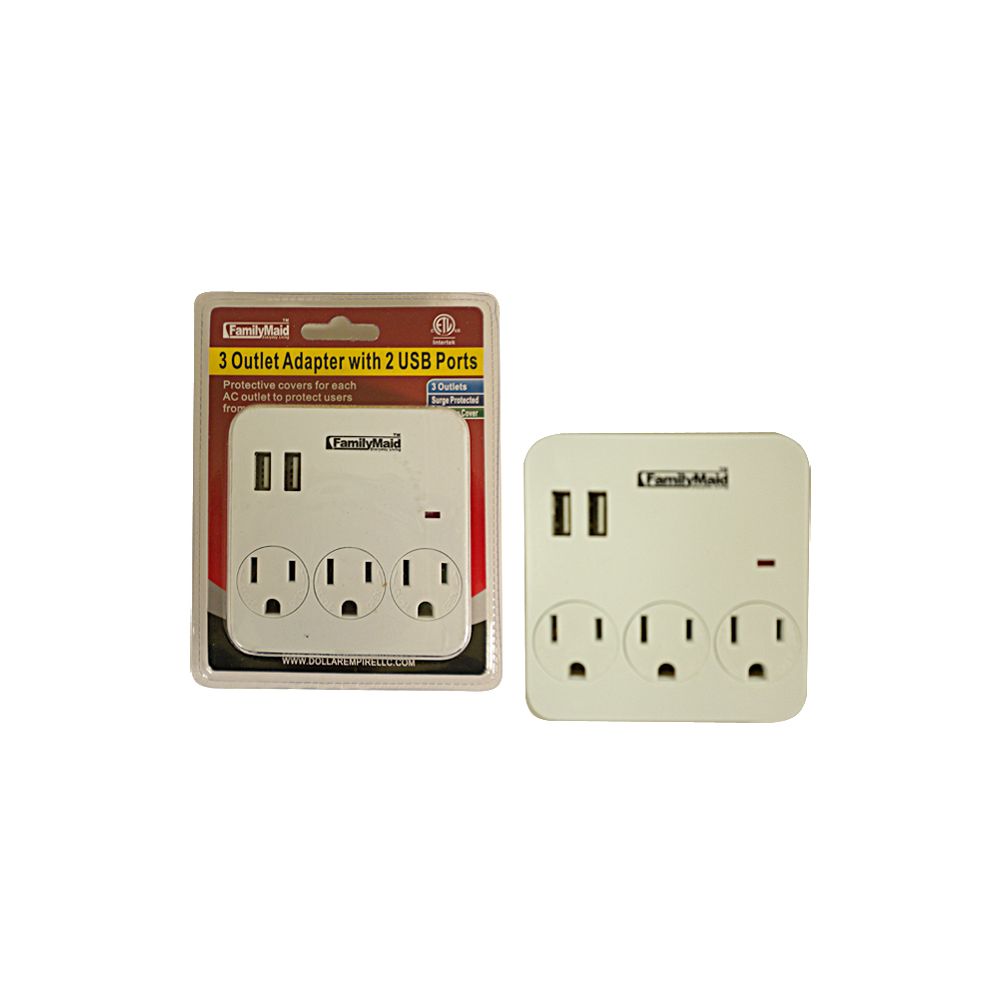 24 Pieces of 3 Outlet Adapter With 2 Usb Port