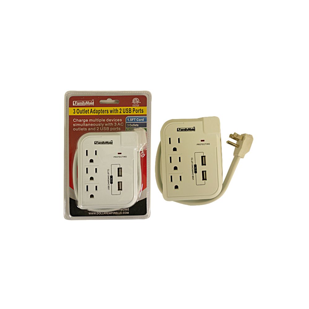 24 Pieces of 3 Outlet Adapter With 2 Usb Port
