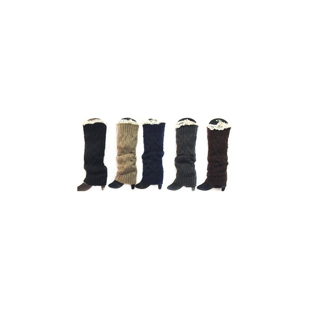 12 Wholesale Wholesale Knitted Long Boot Topper Leg Warmer With Lace Trim