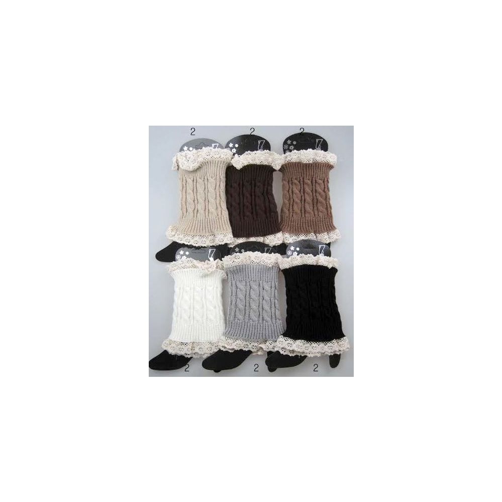 12 Bulk Wholesale Cable Knitted Lace Trim Boot Toppers Leg Warmers