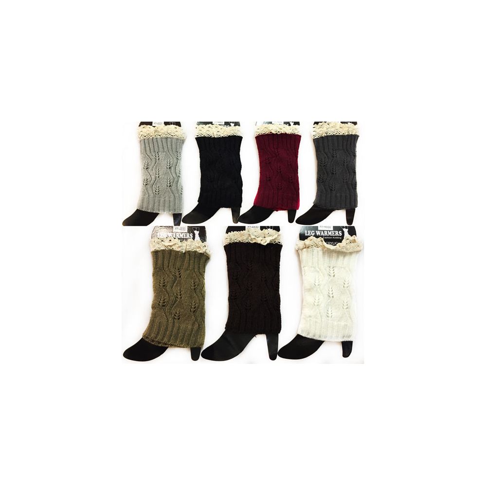 12 Wholesale Wholesale Knitted Boot Topper Leg Warmer Solid Color With Lace