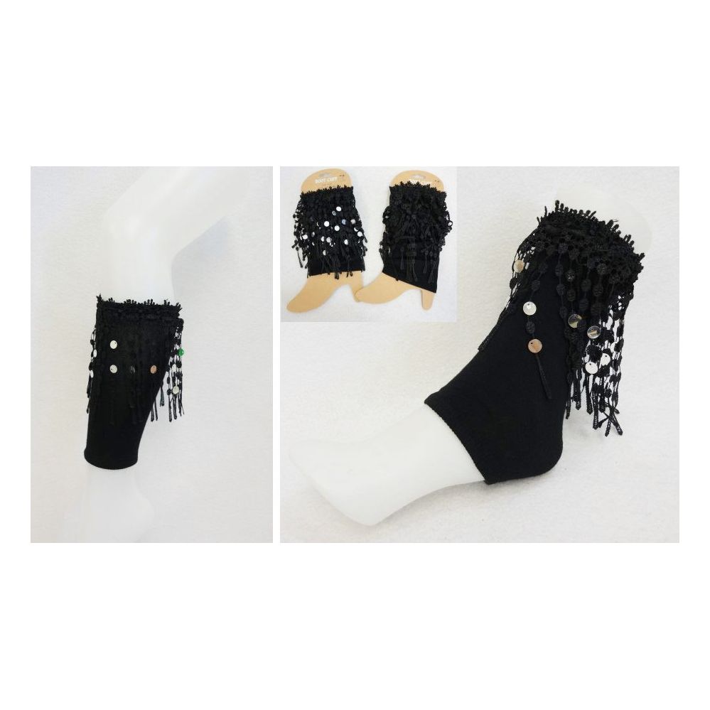 36 Wholesale Wholesale Black Color Boot Topper With Hanging Fringes