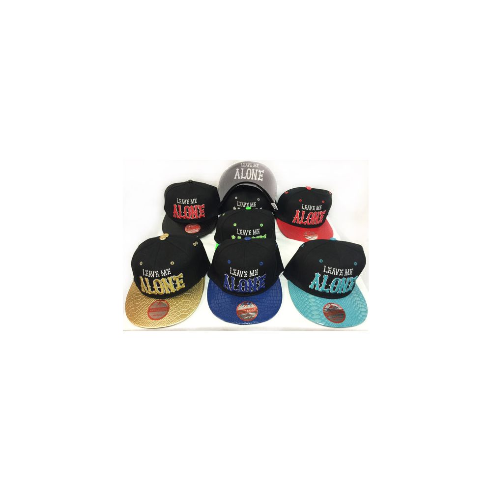 48 Wholesale Wholesale Snap Back Flat Bill Leave Me Alone Hat Assorted Color