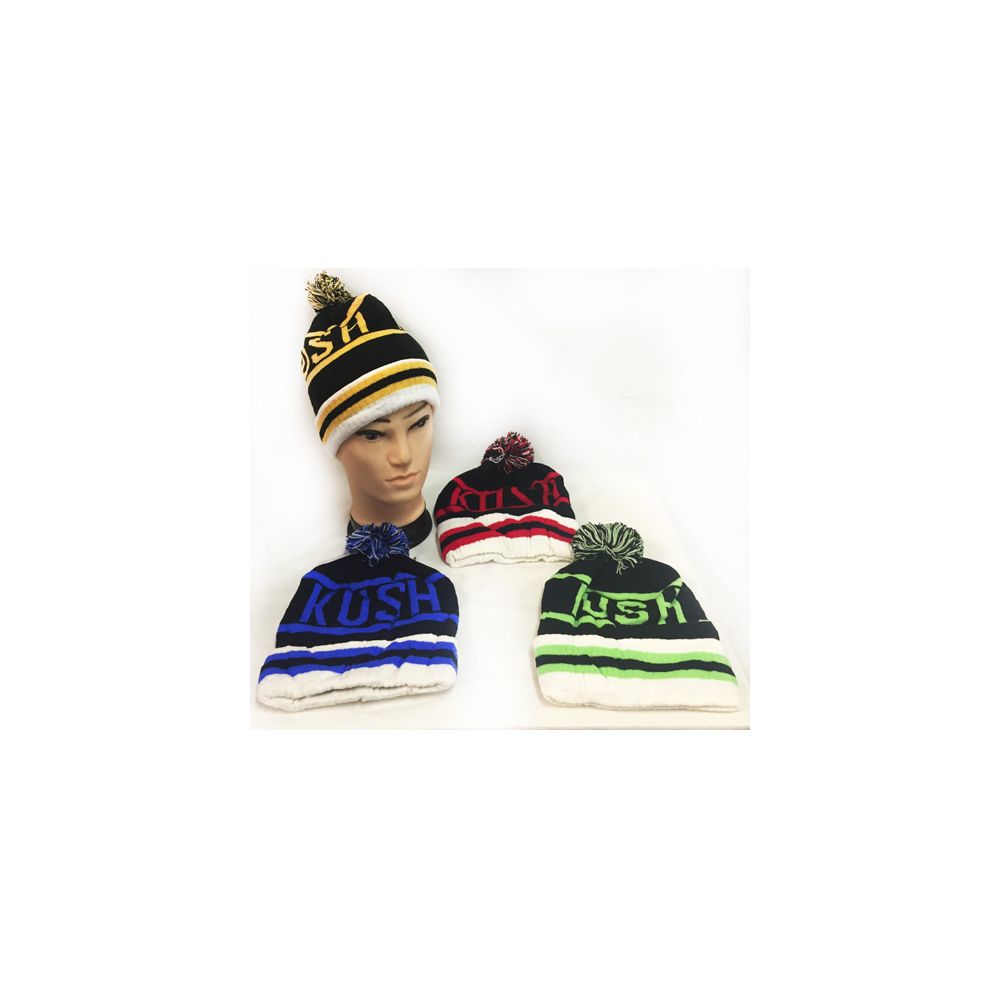 28 Wholesale "kush" Knitted Pompom Winter Beanie Hats