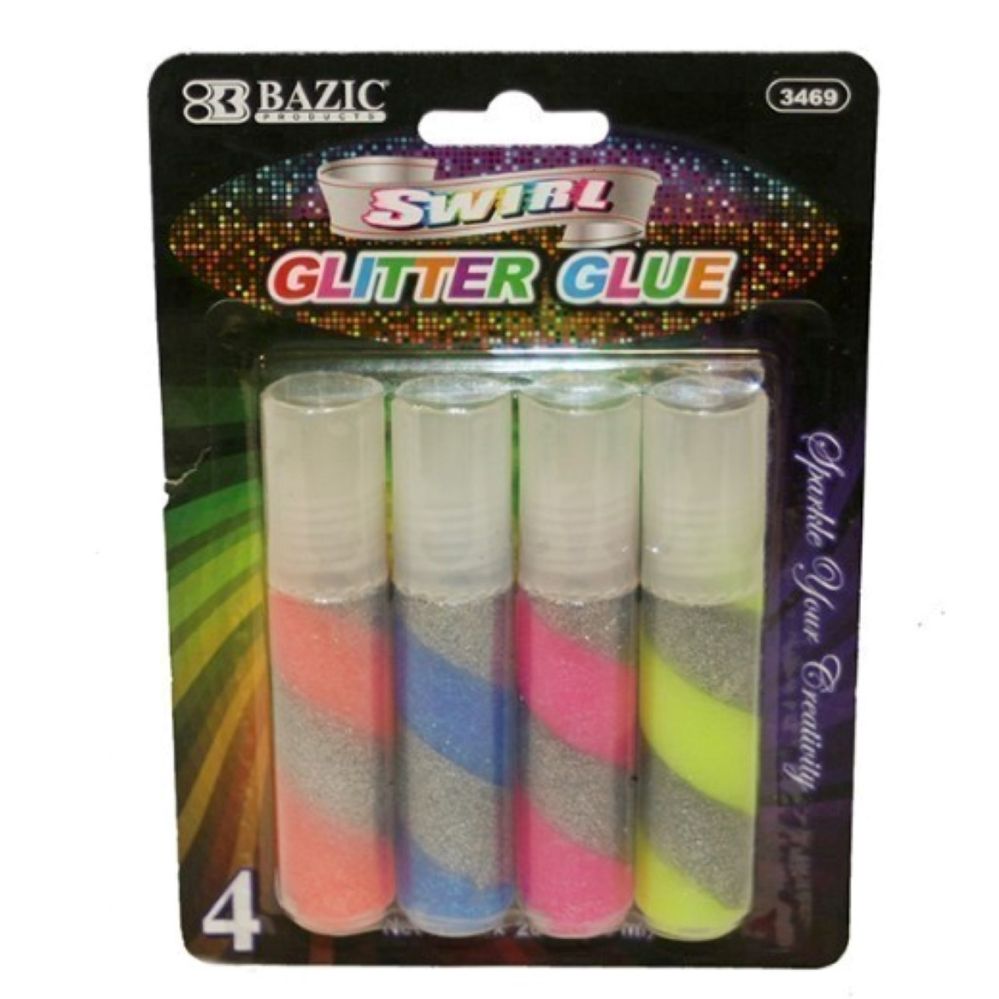 144 Pieces of 4pc Swirl Glitter Glue Stick 20ml