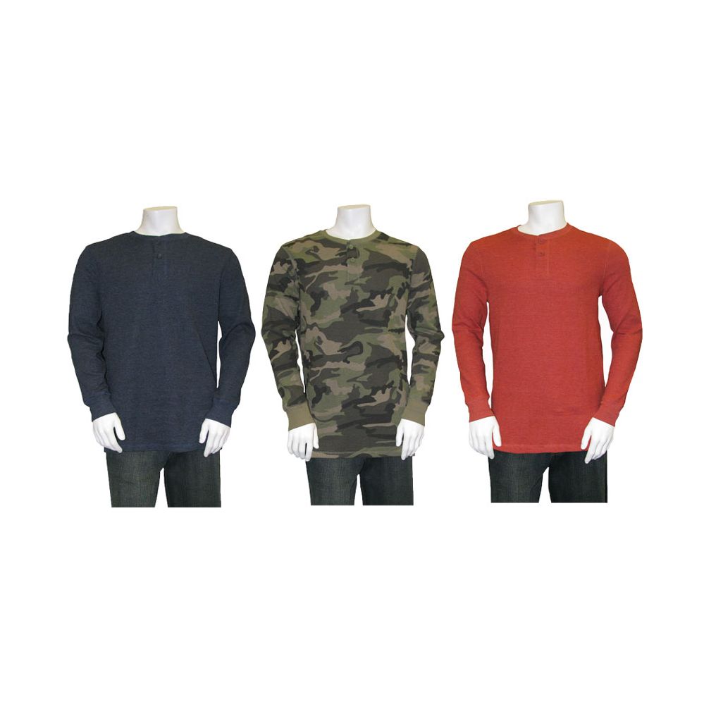 36 Pieces L/s Mens Waffle Henley - Mens Thermals