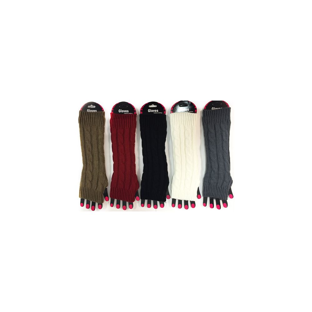36 Wholesale Wholesale Cable Knitted Textured Long Fingerless Gloves Assorted