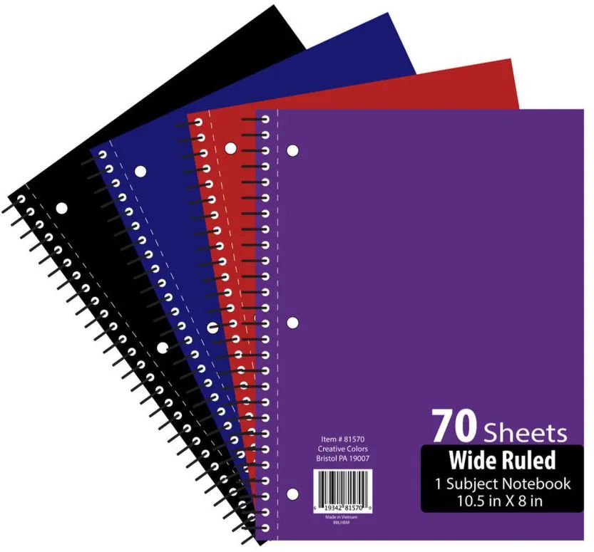 48 Wholesale 1 Subject 70 Sheet Notebook Wide Ruled