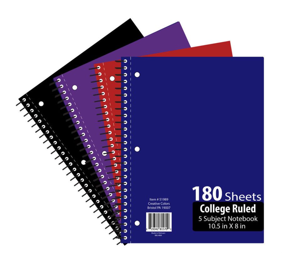 24 Pieces of Notebook 5 Subject 10.5 X 8in 180 Sheets Wide Ruled Assorted Color Covers