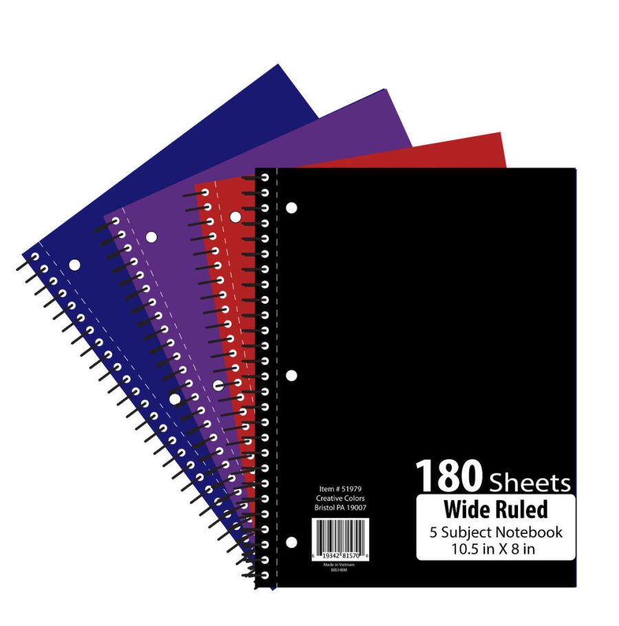 24 Pieces of 5 Subject 180 Sheet Notebook College Ruled