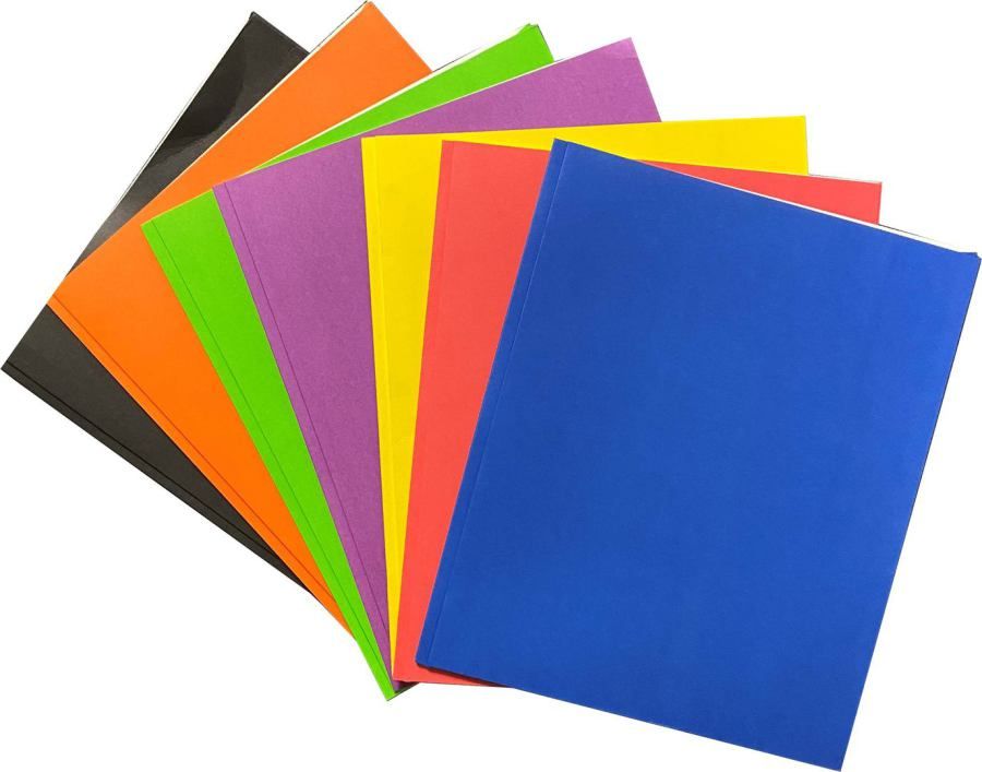 100 Pieces of Paper Portfolios - Combo - 3 Prong - 2 Pocket - 7 Assorted Colors