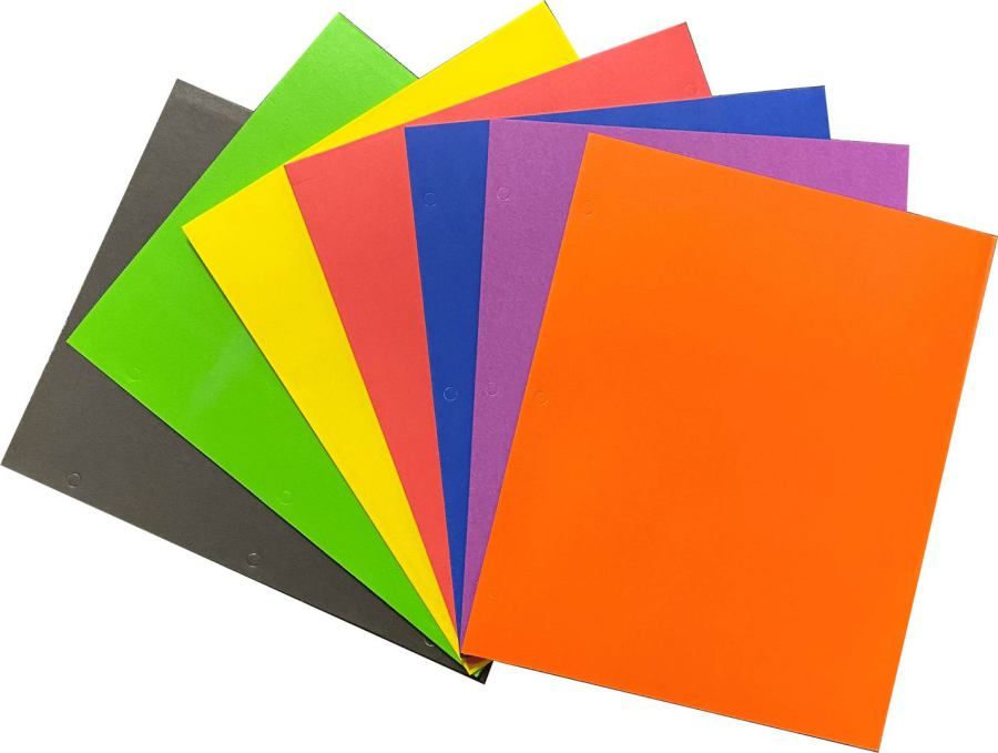 100 Pieces of Paper Portfolios - 2 Pocket - 7 Assorted Colors - PDQ - Creative Colors