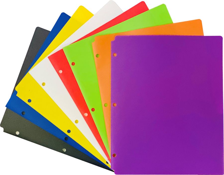 48 Pieces of Poly Portfolios - 2 Pocket - 11.75 X 9.5 Inch - 3 Hole Punched - Red Blue Yellow Green Orange Purple Black White - PDQ