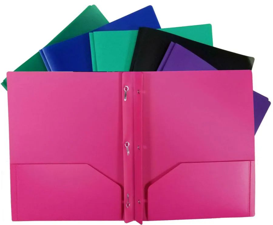 48 Pieces of Poly Portfolios - Combo - 2 Pocket 3 Prong -  8 Assorted Colors - Pdq
