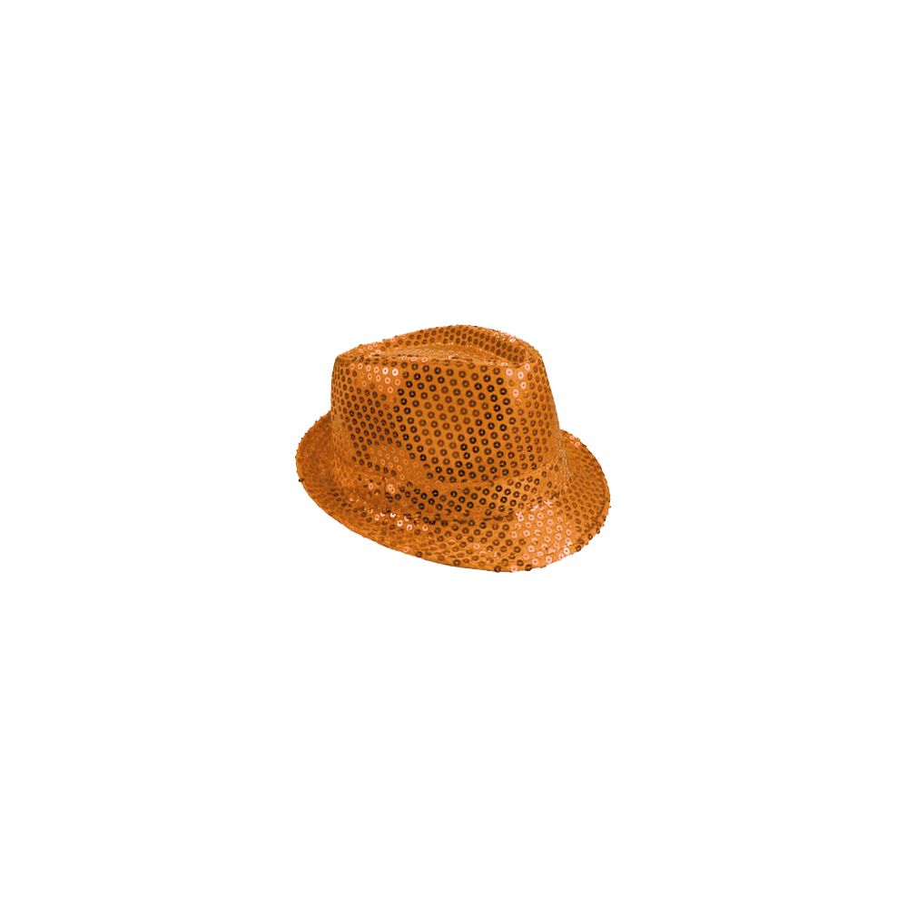 24 Wholesale Orange Sequin Fedora Hat