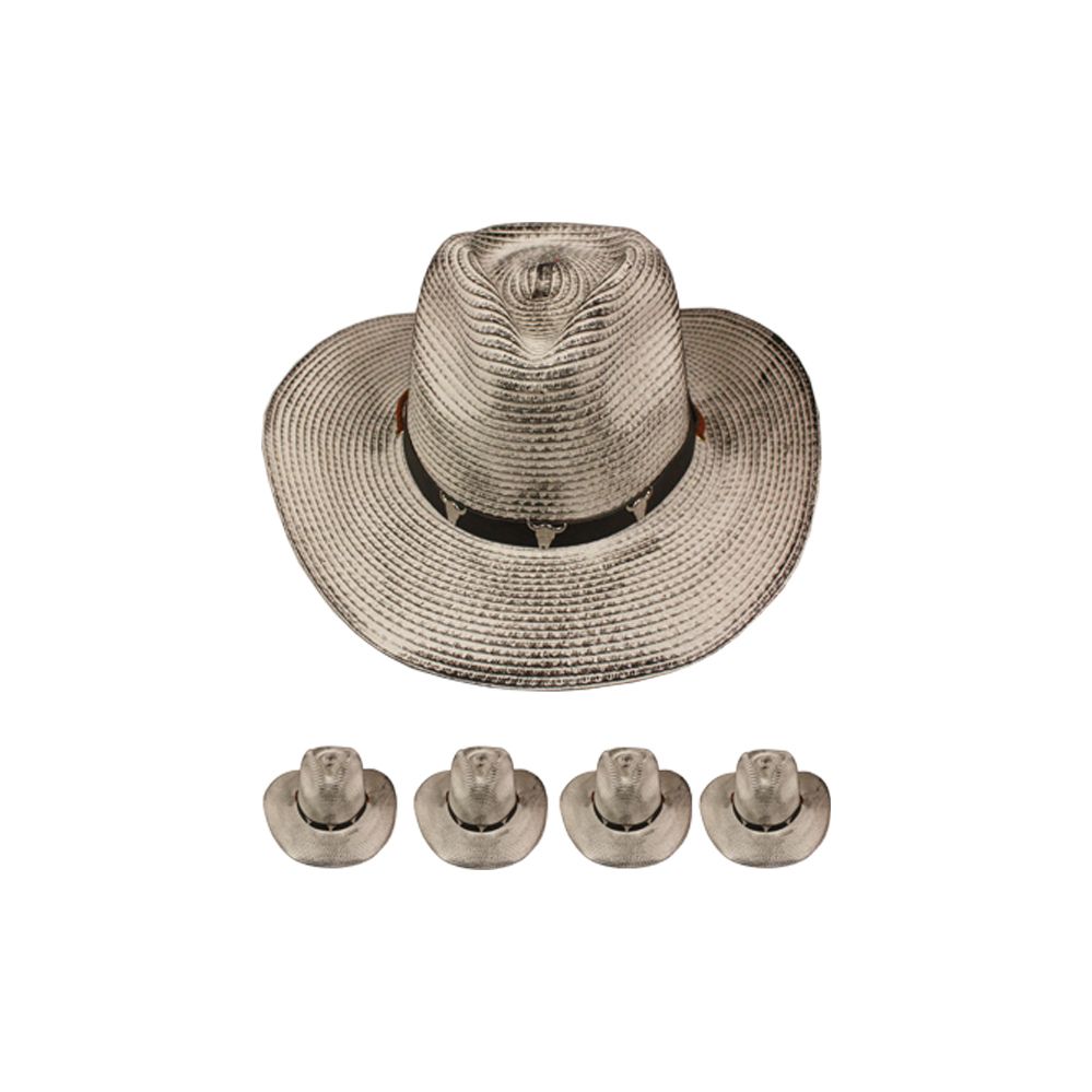 24 Wholesale Straw Cowboy Hat In Grey at