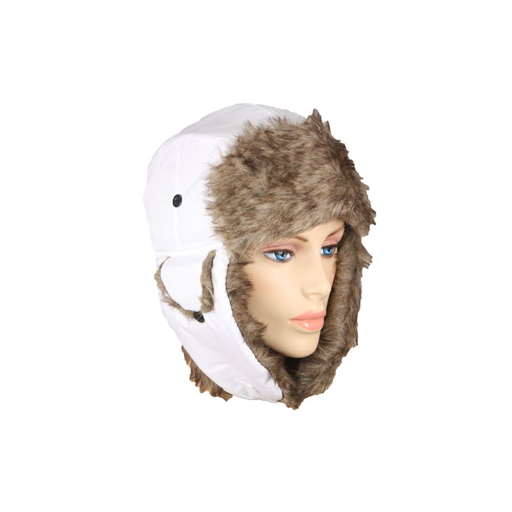 36 Wholesale Pilot Hat In White With Faux Fur Lining And Strap