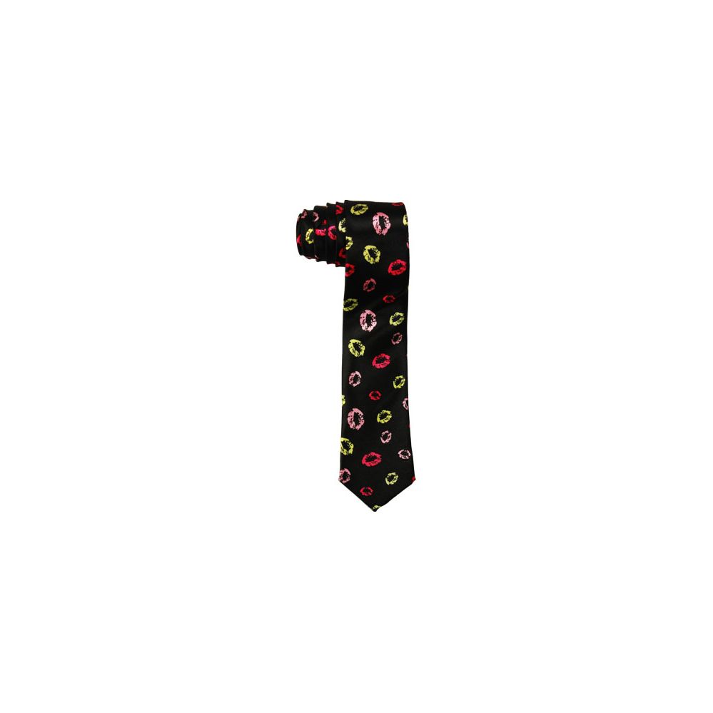 72 Pieces of Men's Slim Black Tie With Colorful Lip Print