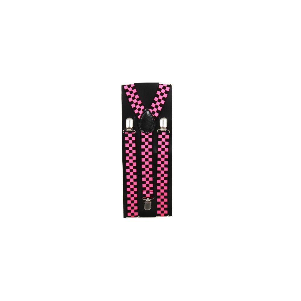 48 Pieces of Adult Pink And Black Checkered Suspenders
