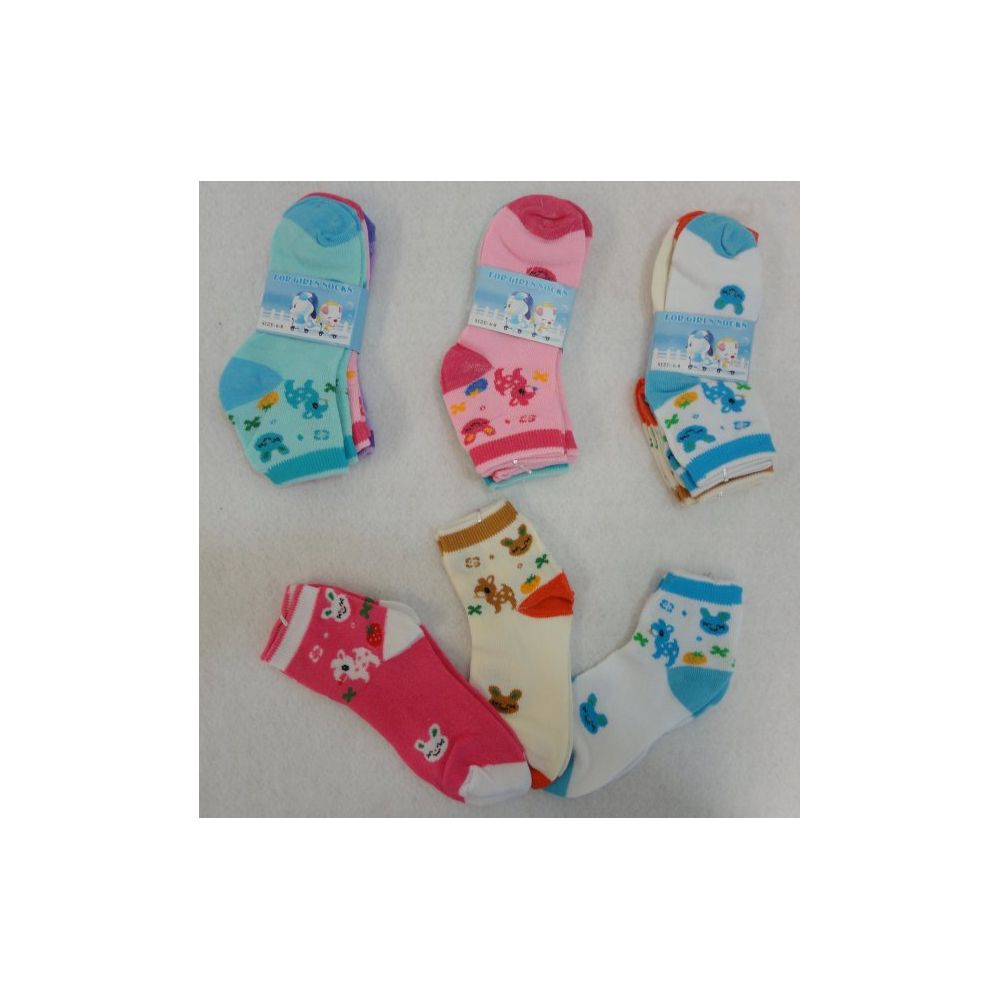 60 Pairs of 3pr Girl's Anklet Socks 6-8 [deer & Bunny]