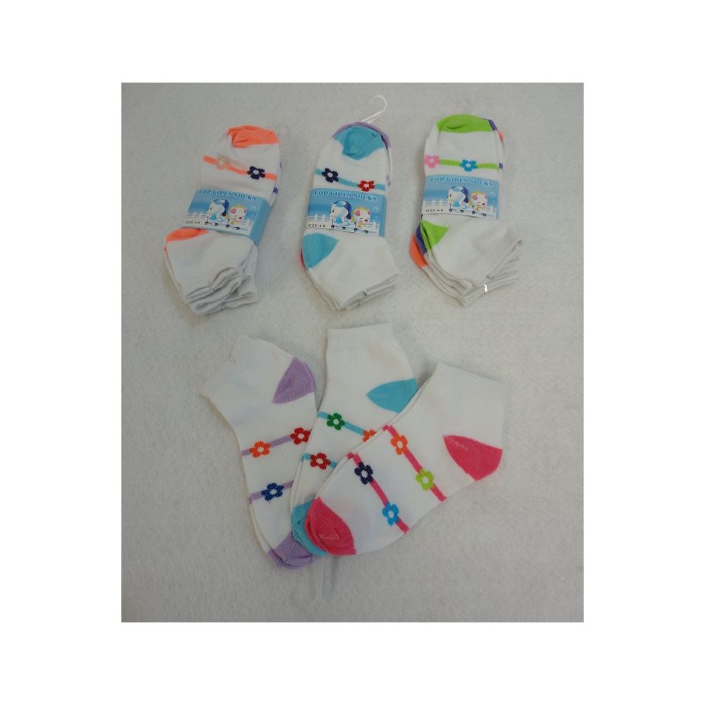 60 Pairs of 3pr Girl's Anklet Socks 6-8 [stripes & Daisies]