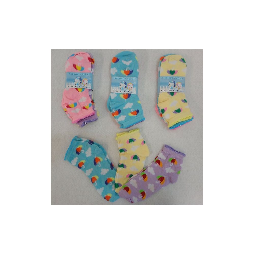 60 Pairs of Girl's Anklet Socks 6-8 [umbrella & Clouds]