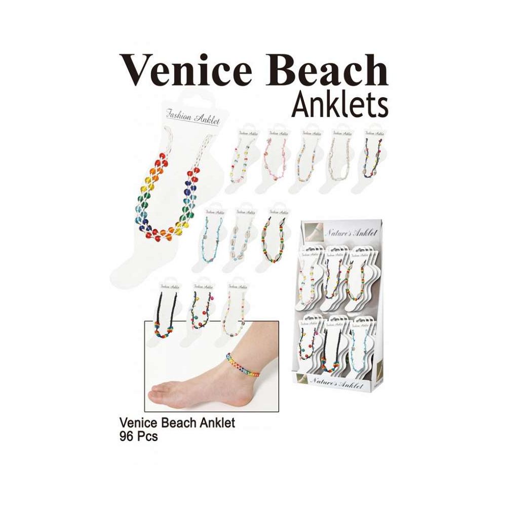 96 Wholesale Venice Beach Anklet Assorted Colors
