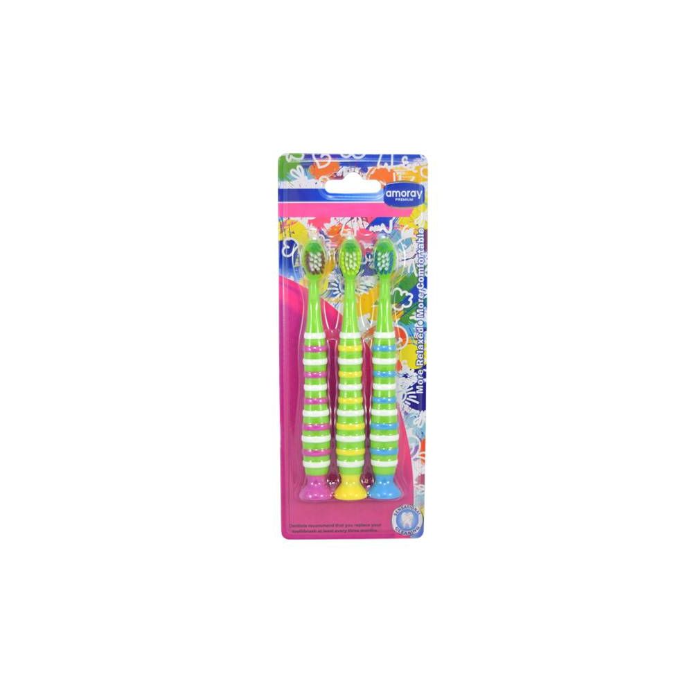 48 Wholesale Amoray Toothbrush Girls Round Stripes