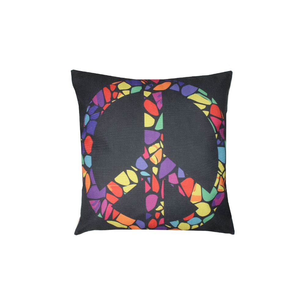36 Pieces of Black Home Pillow With Colorful Peace Sign