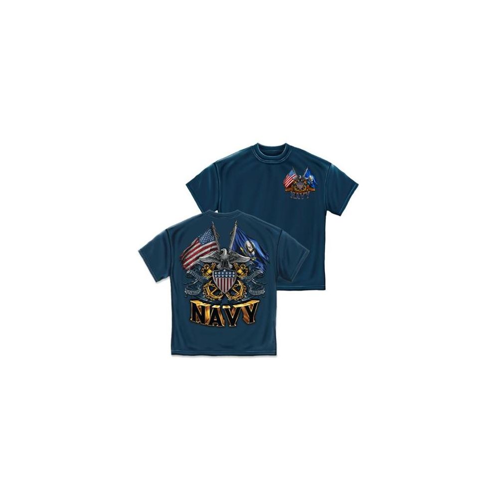 10 Pieces T-Shirt 006 Double Flag Eagle Shield Navy Blue Medium Size - Boys T Shirts