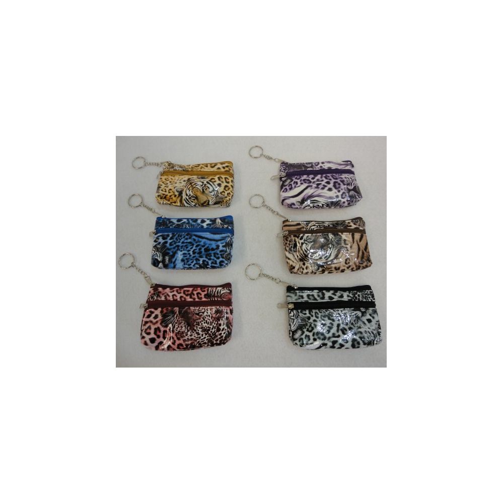 72 Wholesale 5"x3.25" TwO-Compartment Zippered Change Purse [tiger]